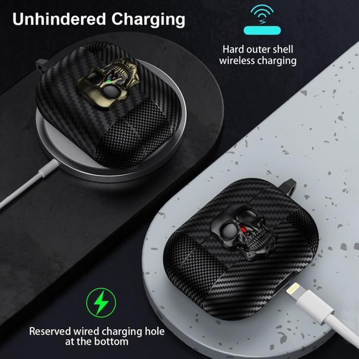 Promo Ss21109 - Carbon Fiber Skull Gear Cover Case For Apple Airpods 1 2 3 4 Pro Original