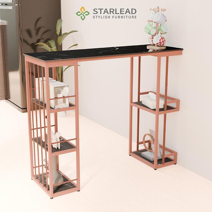 STARLEAD Set Meja Bar Minimalis Sintered Stone Fortis Black - Bar Dining Table Meja Dapur Mini Tingg