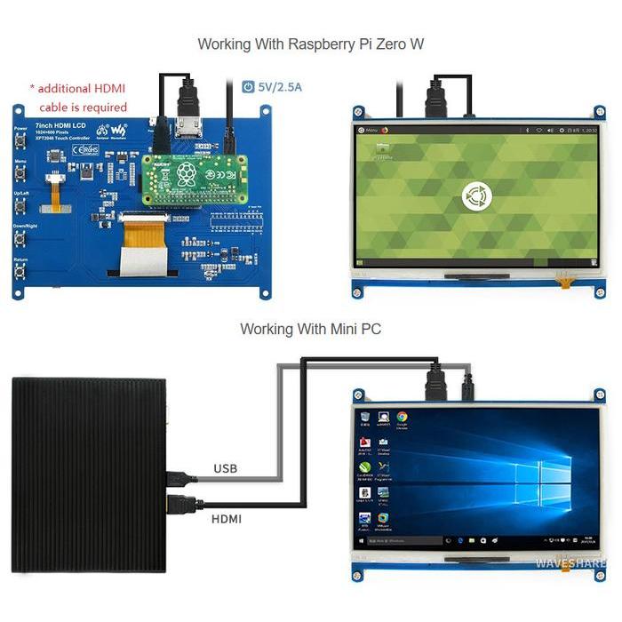 ebpd- Lcd Waveshare 7" 7 Inch Hdmi Tft Lcd Resitive Touchscreen Raspberry