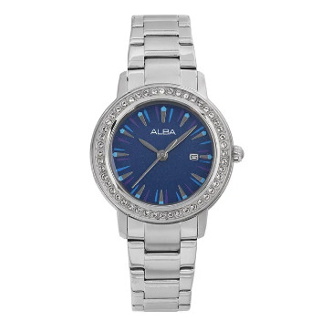 Jam Tangan Wanita Alba AH7DL3 AH7DL3X1 Strap Stainless Steel Silver Color Women Blue Dial Original G