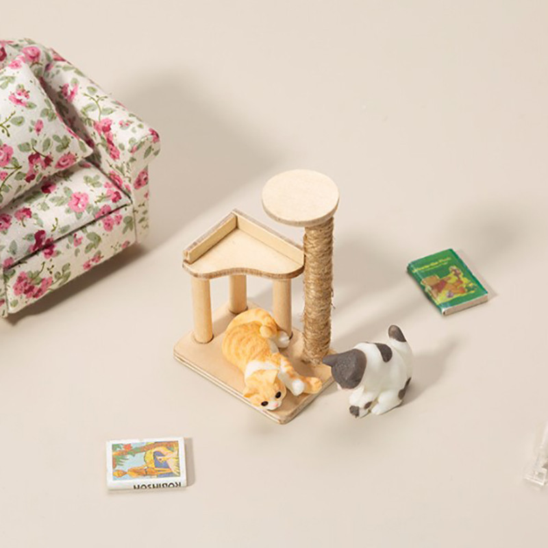 1:12 Dollhouse Wooden Pet Cat Tree Tower Toys Cat Climbing Rack For Dollhouse Miniature Doll House F