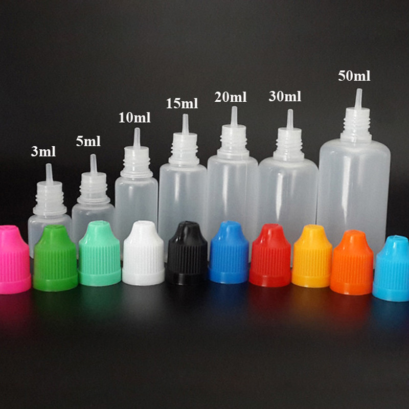 50pcs 5ml 10ml 15ml 20ml 30ml 50ml 60ml 100ml 120ml PE Plastic Dropper Bottle With Childproof Cap Fo