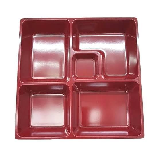 Isi Bento Set Box Merah Melamin Onyx Premium Cekung Dalam Awet Kuat Tebal Tahan Panas  25X25X5.8CM P