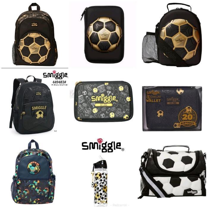 Smiggle Soccer Gold Set Backpack, Lunch Bag, Botol, Trolley/Kado