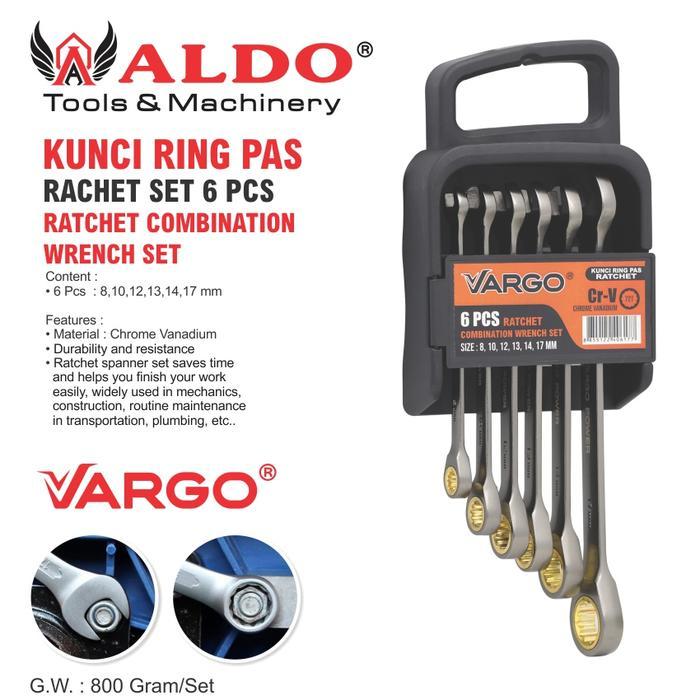 KUNCI RING PAS RATCHET 6 PCS 8 - 17 MM VARGO / RACHET SPANNER SET / KUNCI RINGPAS /COMBINATION