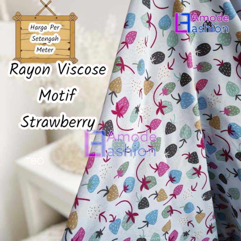 Kain Rayon Viscose Motif Strawberry