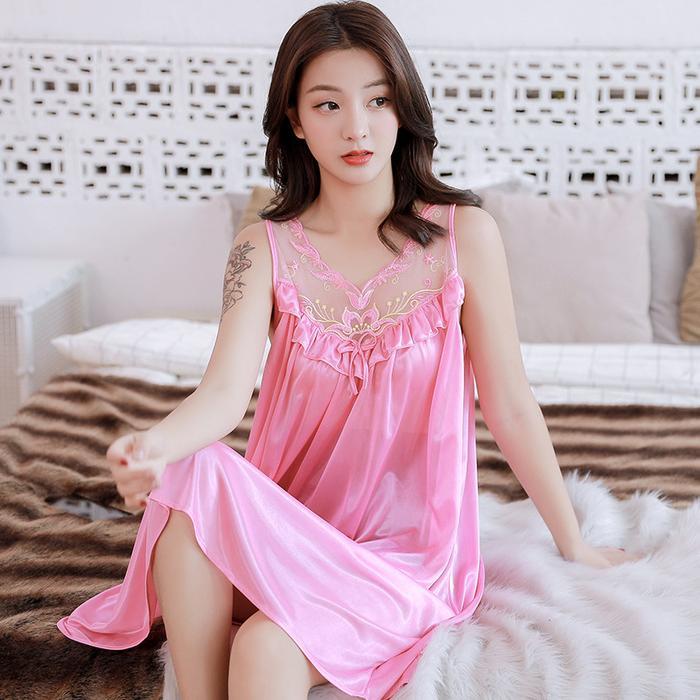 Santaibju- [ Redpink ] Daster Piyama Dress Tidur Homewear Women Dewasa Sexy Menggoda Semi Transparan