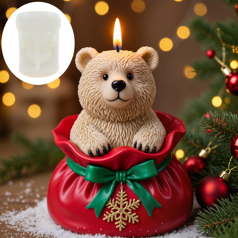 Christmas Gift Bag Bear Candle Silicone Mold Gift Bag Crawl out Cute Bear Candle Mold Bow Gift Bag