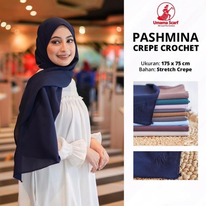 Pashmina Crepe Crochet Umama - Warna Polos - Hijab Jilbab Instan