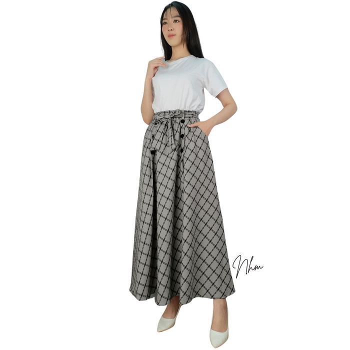 Terlaris - Rok Panjang Wanita Cantik Bawahan Muslimah Kotak Lebar