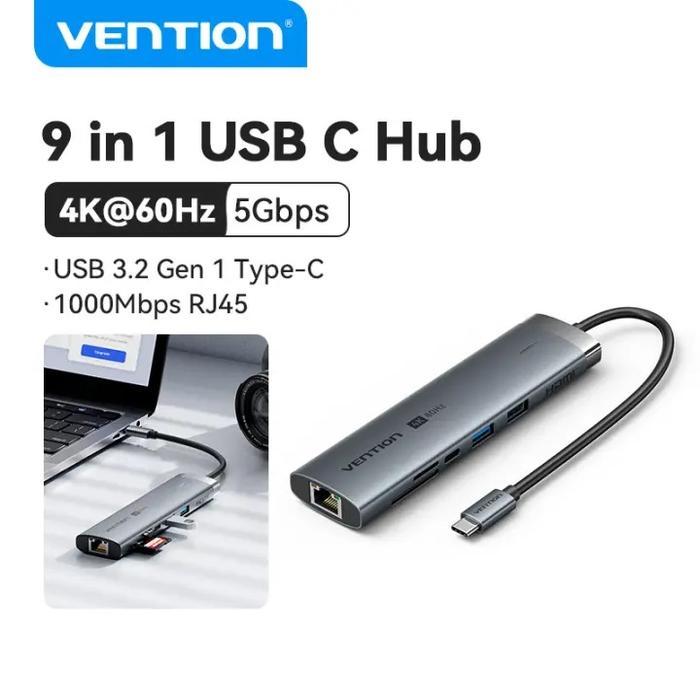 Vention Multiport Hub Type C to HDMI USB 3.0 3.2 Gen1 PD Aux TRRS RJ45