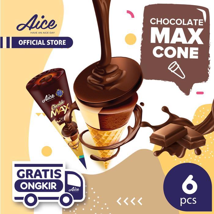 s75p- Aice Ice Cream Chocolate Max Cone Isi 6 Pcs Eskrim