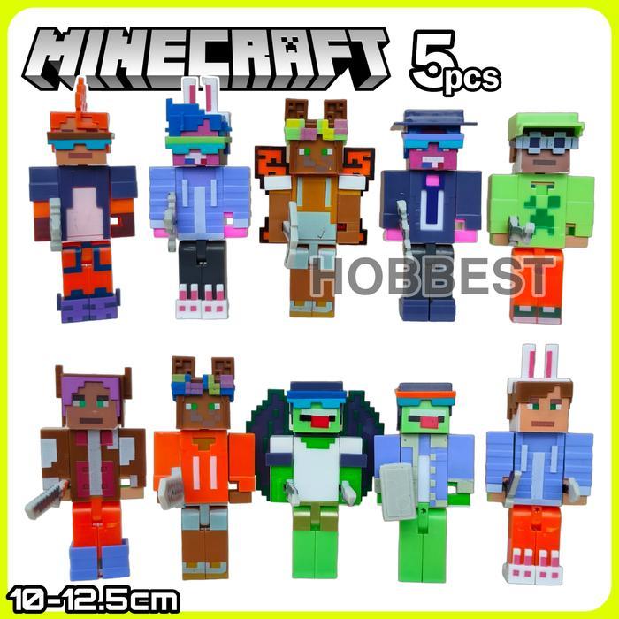 Action Figure MINECRAFT isi 5 pcs - Miniatur Topper Kue Pajangan Mainan Mine Craft Minicraft Block