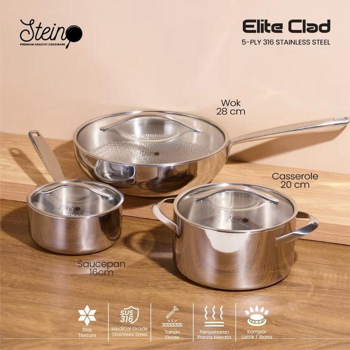 Steincookware STEIN COKWARE Paket Elite Clad Elite Clad Non-stick Complete Set 3in1 - Elite Clad