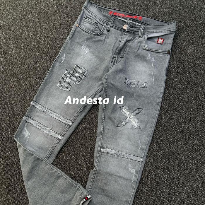 8zg8- C-3 Celana Cowok X Slimfit Hitam Da Abu Abu Strech Original Black Baron Casual Jeans
