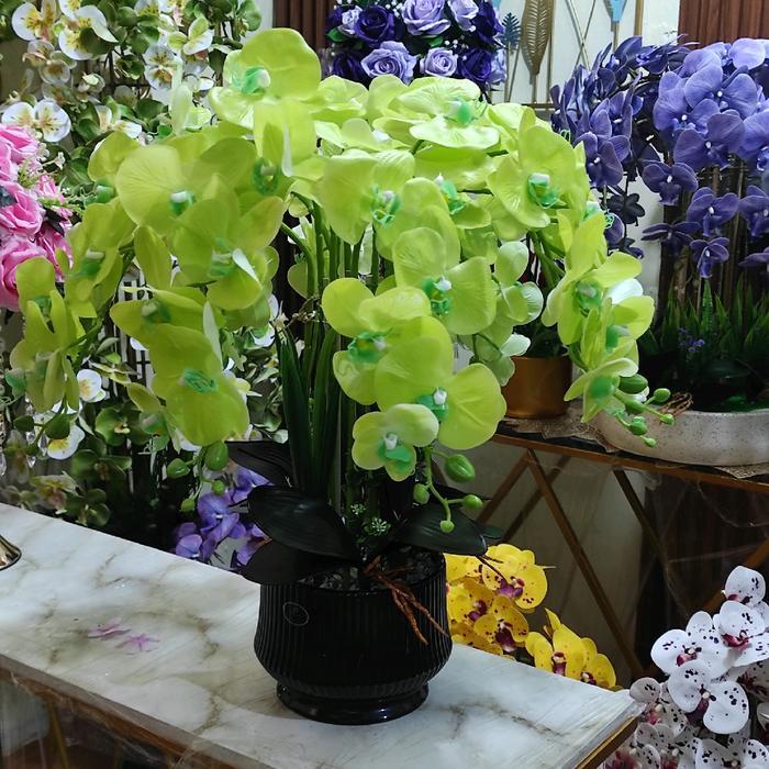 BUNGA ANGGREK LATEX P KERAMIK DEKORASI MEJA ARTIFICIAL Pot