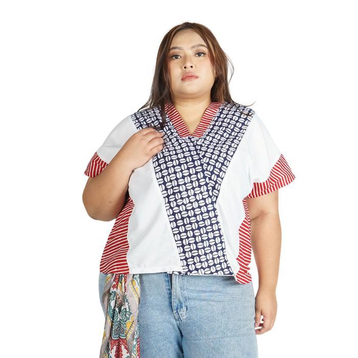 Bhatara Batik Blouse Wanita Rosalind 4704 Putih Fit Katun Kerah Kombinasi