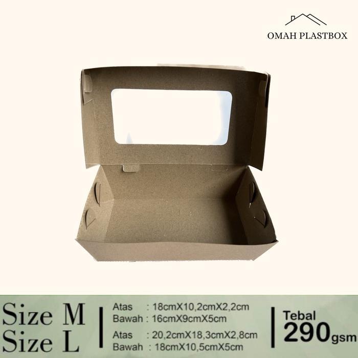 ReadySelalu- Lunch Box/Paper Box Kraft Window Laminasi Ukuran M Dan L 50 Pcs