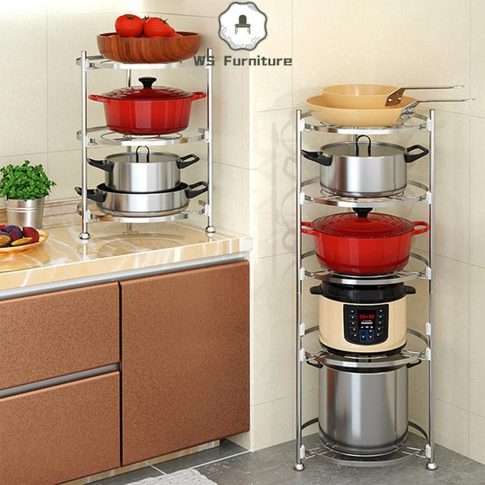 81tq- Rak Dapur Tempat Penyimpanan Panci Wajan Kamar Mandi Serbaguna 5 Susun Stainless Steel