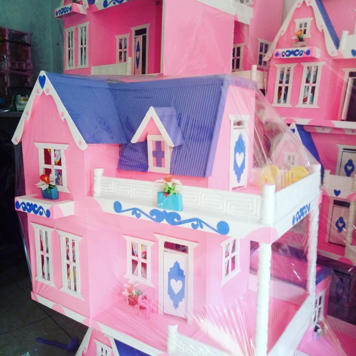 Rumah Boneka Kayu Barbie Berbahan Triplek Dengan Pintu Dan Jendela Dapat Dibuka Tutup Ringan Dan