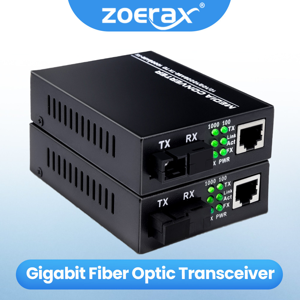 Zoerax A Pair Of Gigabit Fiber Optic Media Converter Ethernet Sc Singlemode Rj45 Port Optical