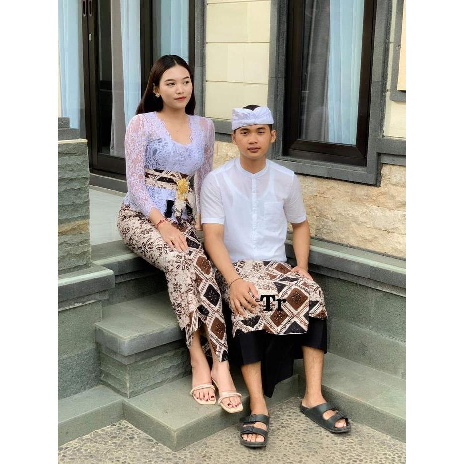 SET COUPLE BATIK INDIGO KAMEN SAPUT SELENDANG SET COUPLE BALI CINNAMON A
