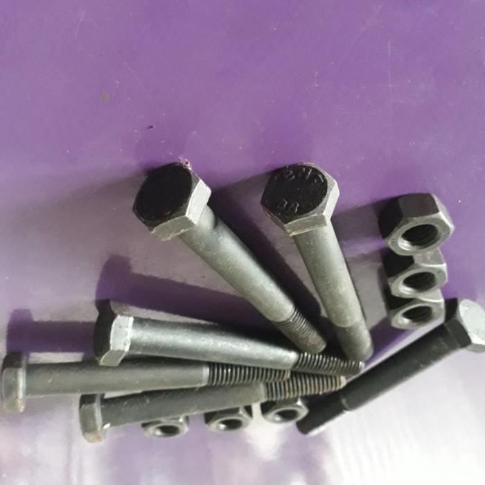 Baut + Mur Baja M 22x120/Hitam Baja/Grade 8.8/kunci 32