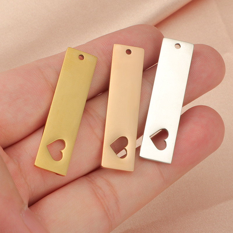 20pcs 10x40mm 304 Stainless Steel Mirror Polished Blank Stamping Rectangle Hollow Heart Strip Charm
