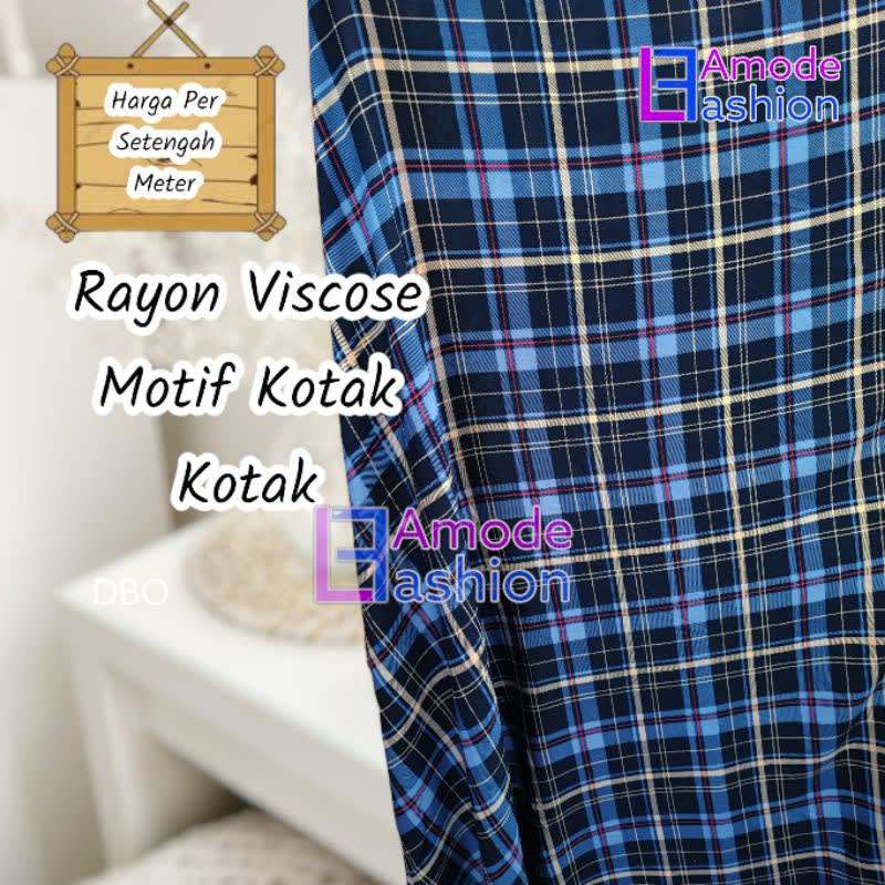 Kain Rayon Viscose Motif Kotak Kotak