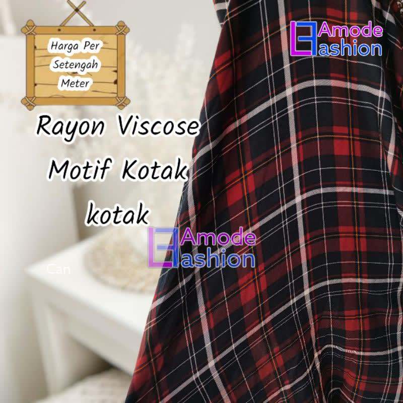 Kain Rayon Viscose Motif Kotak kotak
