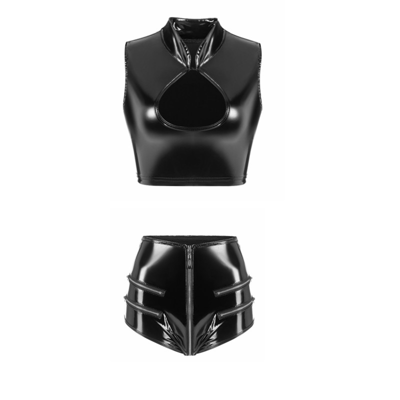 Sexy Red Lingerie Set Hollow Out Bare Chestg Leotard Women's Leather Tank Top Suit Erotic Female