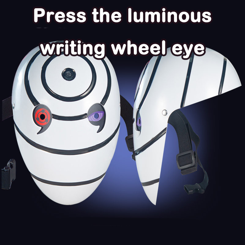 Glowing Uchiha Obito Mask White Mask With Led Red Sharingan Eyes Cosplay Full Face Cover Role Play