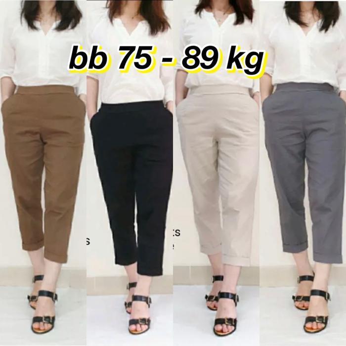 Promo Celana Katun Wanita Gio Pants 7/9 Super Jumbo 75- 89Kg Bahan Melar Original