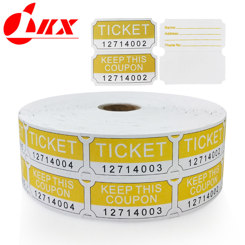 LKX Yellow Raffle Tickets For Classroom Lottery Roll Of Single Paper Label Drink Events Raffle Ticke