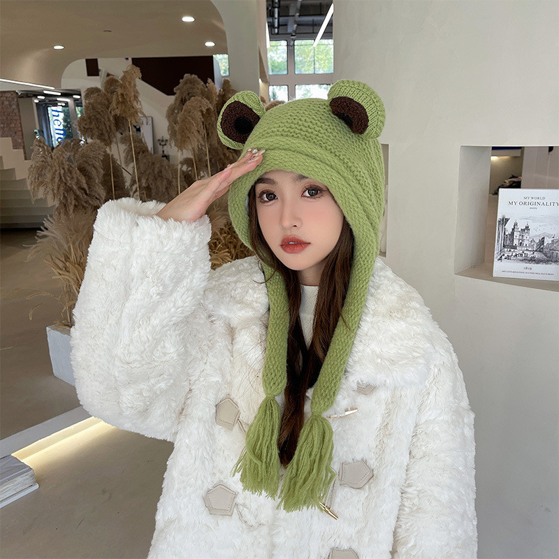 New Frog Hat Beanies Knitted Winter Hat Solid Hip-hop Skullies Knitted Hat Cap Costume Accessory