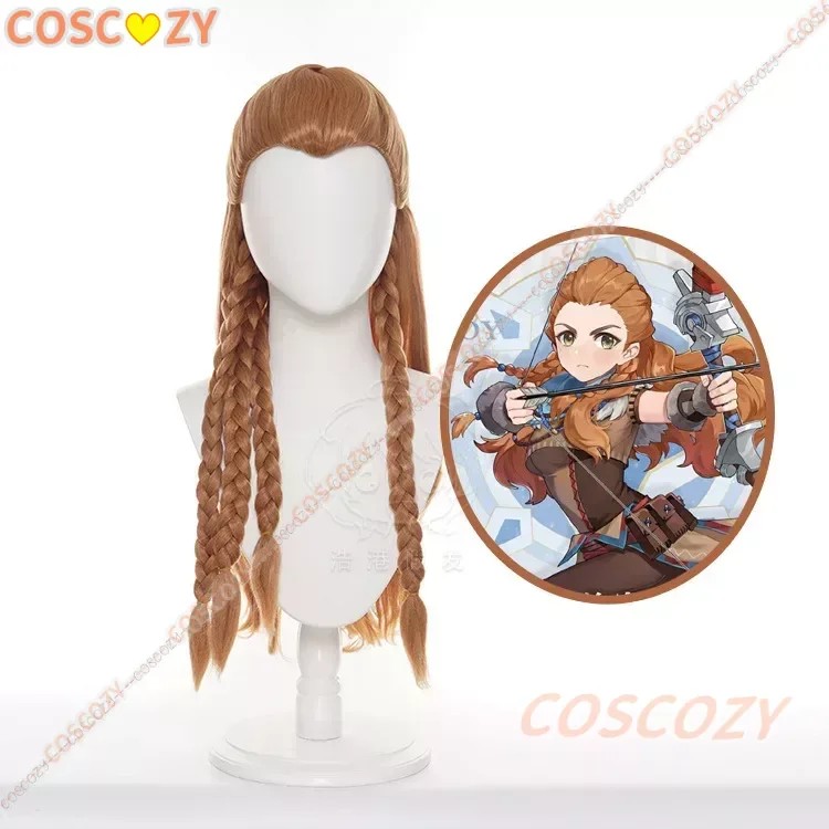Game Genshin Impact Aloy Cosplay Wig Brown Long Braids 70cm Heat Resistant Hair Anime Game Men Wigs