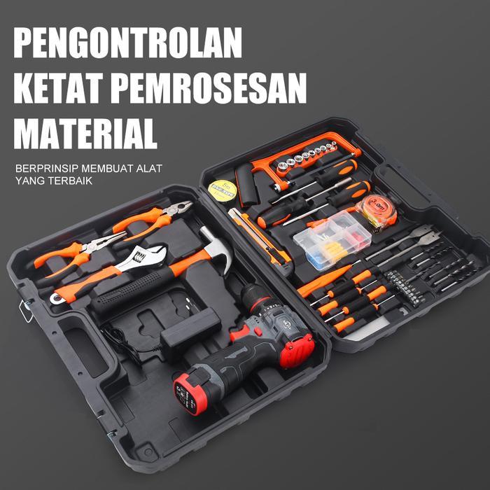 Hemat Mlhy 102Pcs Toolkit Bor Listrik Alat Pertukangan Set Bor Listrik Brushless Palu Handtool Box