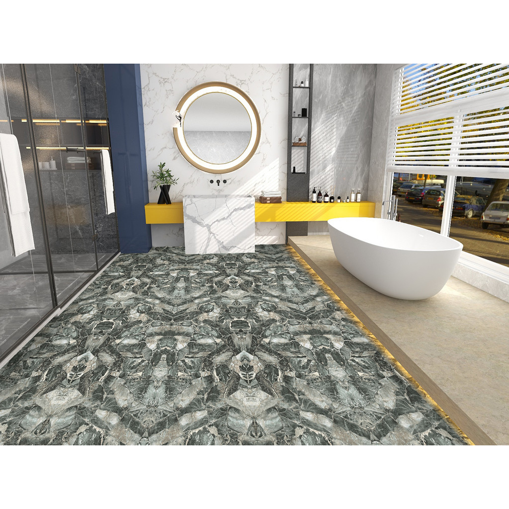 Wallpaper Stiker Lantai Dinding Bahan Tebal Perekat Diri Toilet Tahan Air Stiker Lantai Motif Marmer