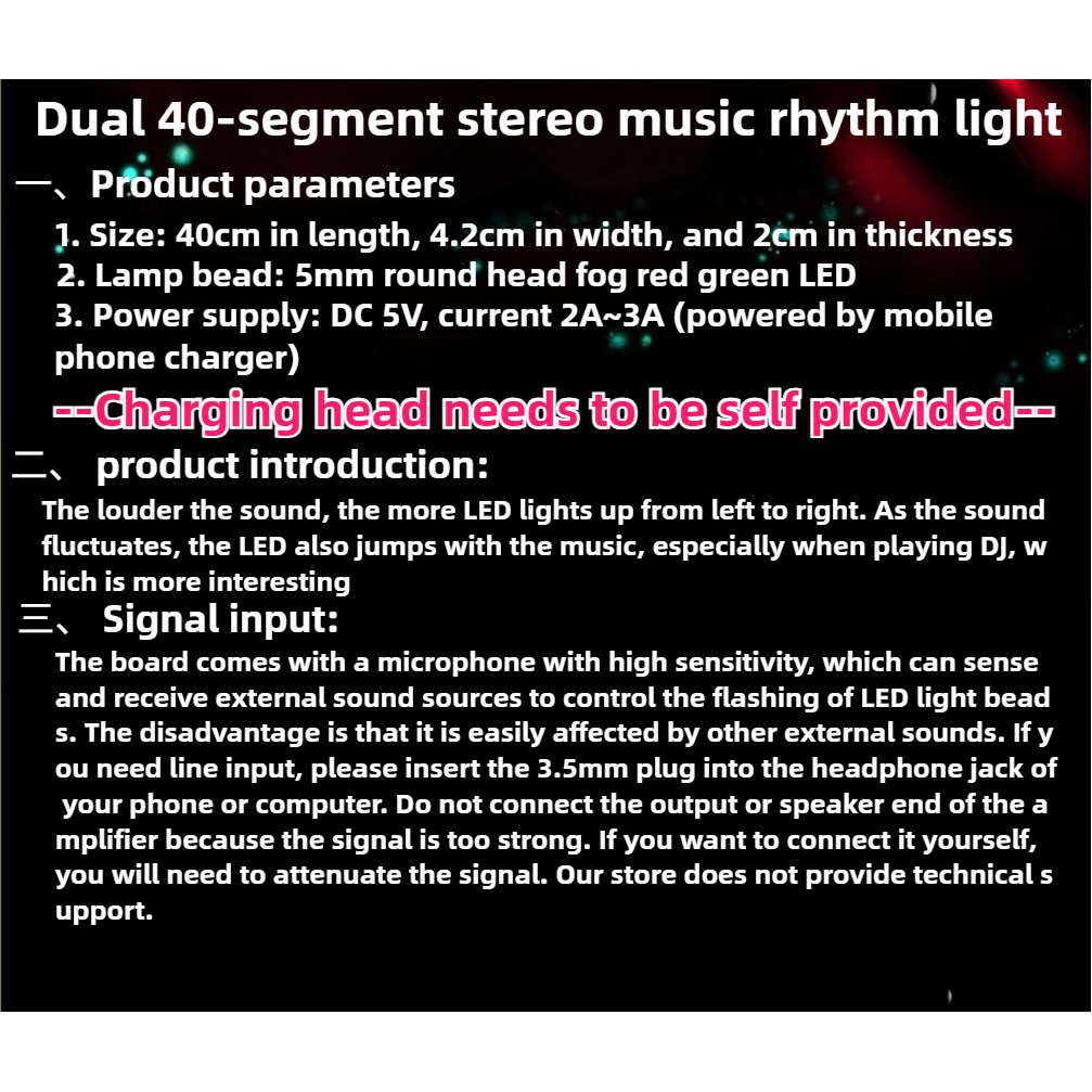 Nvarcher Dual 40 Led Level Indicator Stereo Audio Music Spectrum Green Red Vu-Meter With Voice