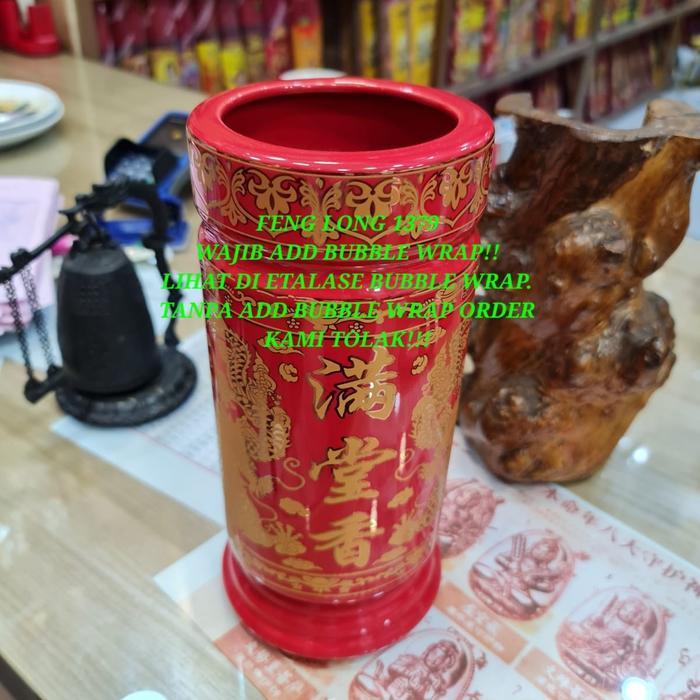 Hiokong Hio Kong Tempat Dupa Stik Keramik 9 Inch - Merah Naga Mas