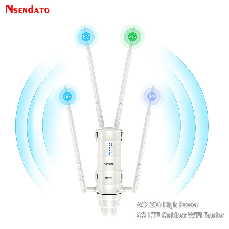Ac1200 Wavlink 4G Lte With Sim Card Outdoor Wifi Router 2.4G/5G High Power Wifi Router With 4X7Dbi