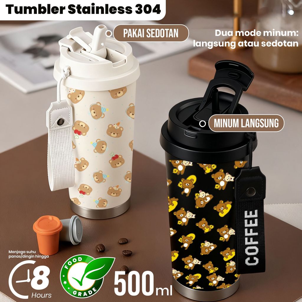 Tumbler Stainless 304 Botol Minum Desain Unik Kapasitas 500ml, Terbuat dari Baja Tahan Karat, 8 Jam 