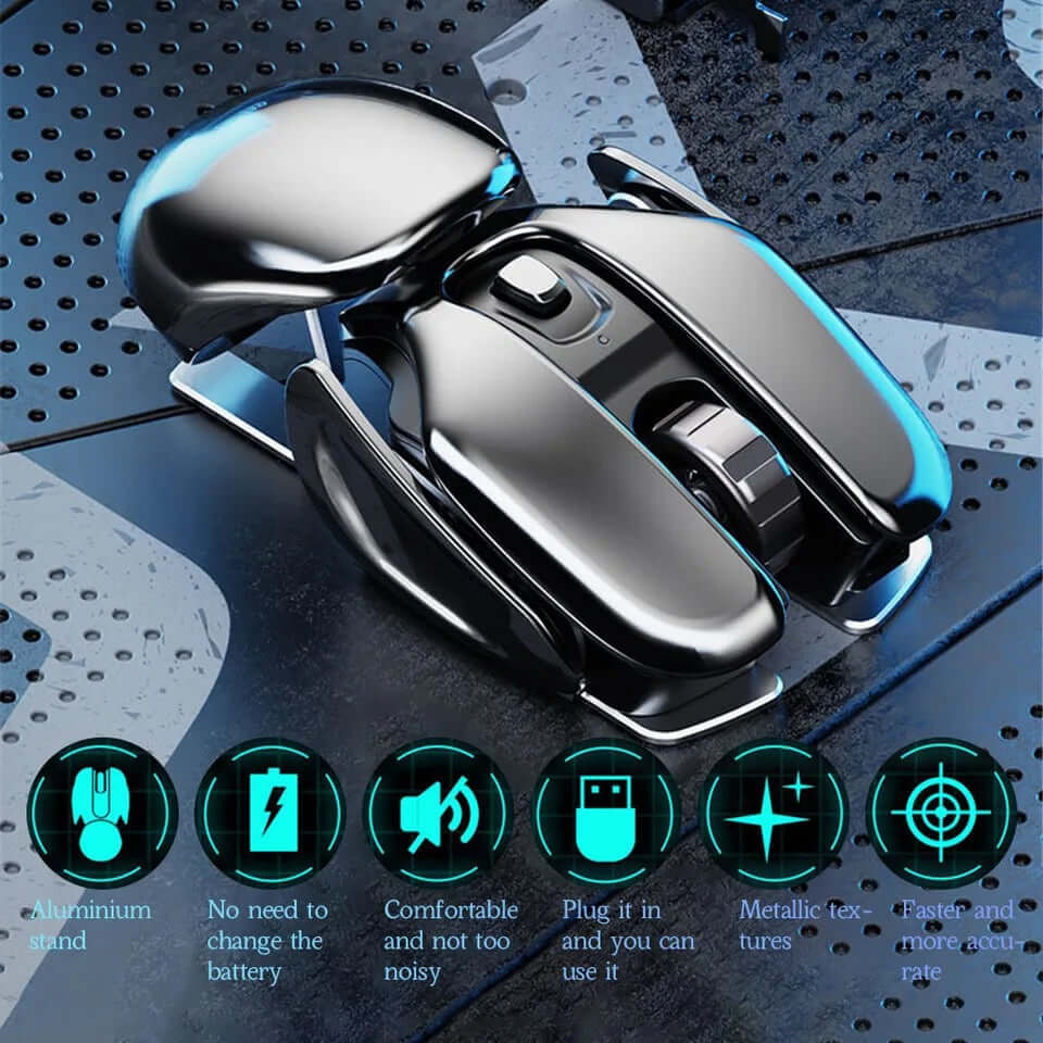 PX2 Metal 2.4G Rechargeable Wireless Mute 1600DPI Mouse 6 Buttons for PC Laptop Computer Gaming Offi