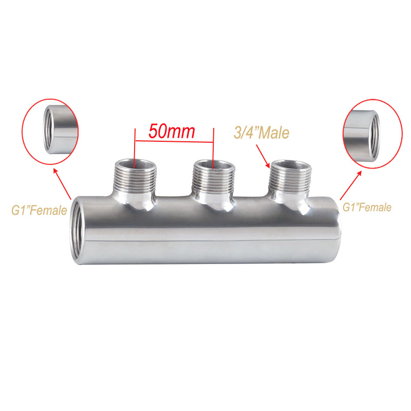 1 pair 304 Stainless Steel G1" 2 - 10 Ports Pipe Manifold Distributor Sanitary Fitting Underfloor