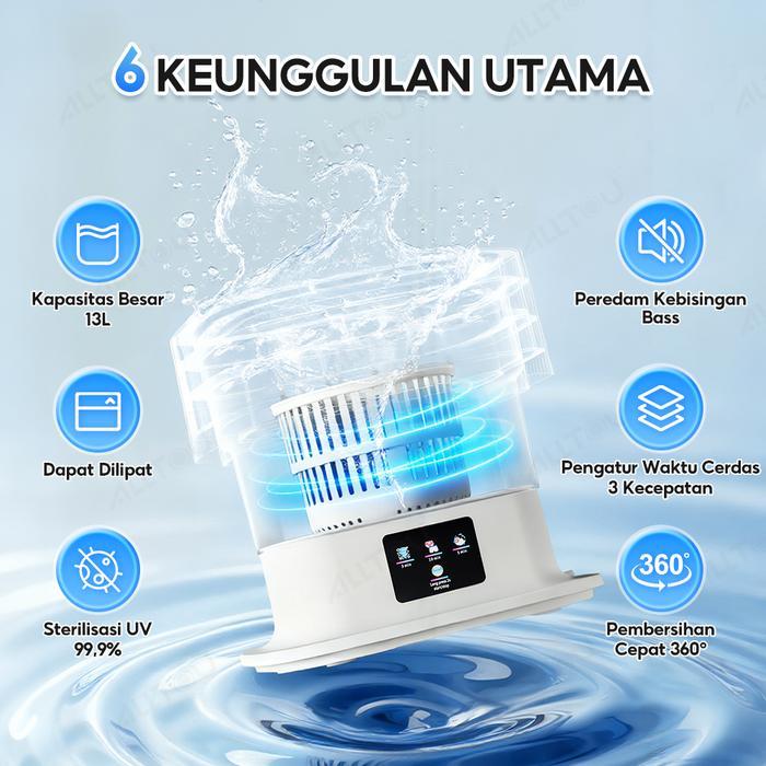 ALLTOU Mesin Cuci Mini Portable 13L Otomatis Mesin Pengering Pakaian Sterilisasi Cahaya Biru Air