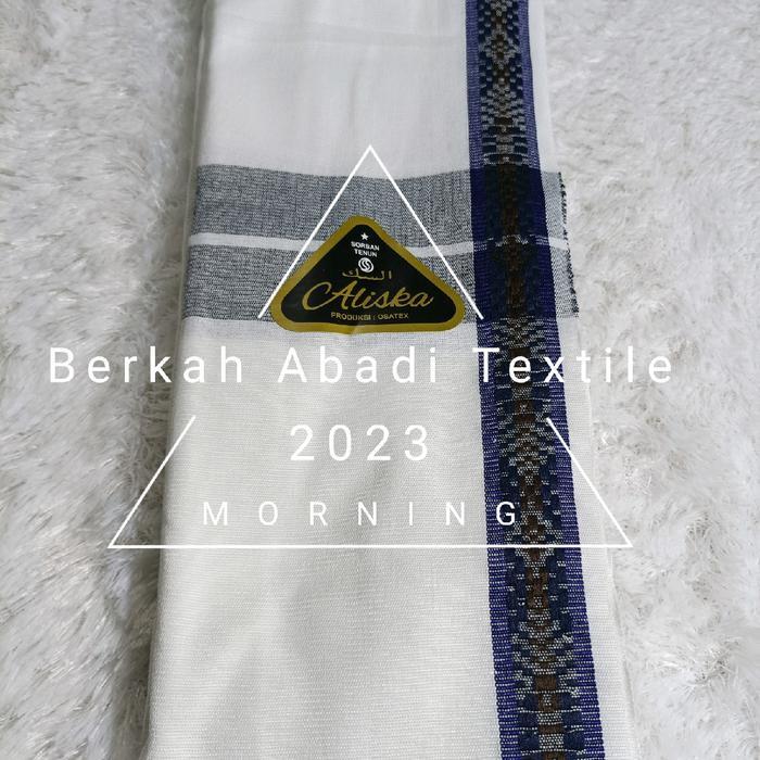 l419- Grosir Surban - Isi ( 10Pcs ) Sorban Tenun Kashmiri Putih Salur Bahan Katun/Akrilik