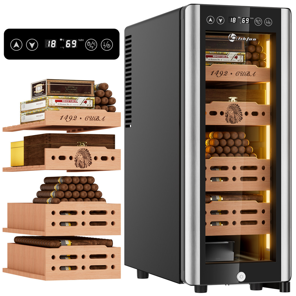 Electric Cigar Humidor Cabinet,300pcs Cooling Cigar Fridge,Temperature Humidity Control with Cedar
