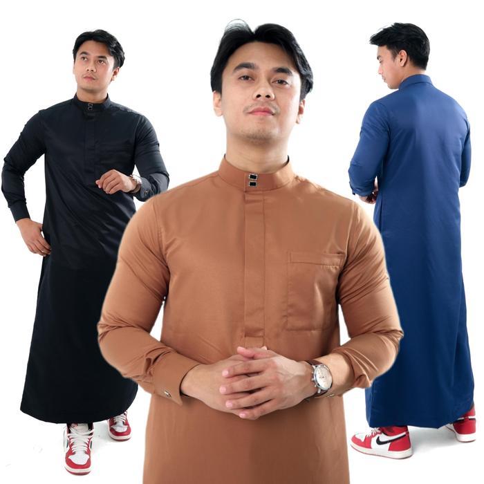 Jubah Pria Muslim Slimfit Jubah Gamis Pria Lengan Panjang Busana Muslim Baju Jubah Muslim Katun