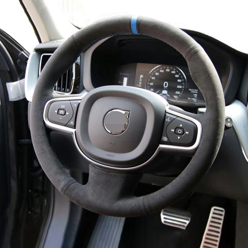 For S90 XC90 XC60 S60 V60 V90CC Hand Sewing DIY Black Suede Car Steering Wheel Cover