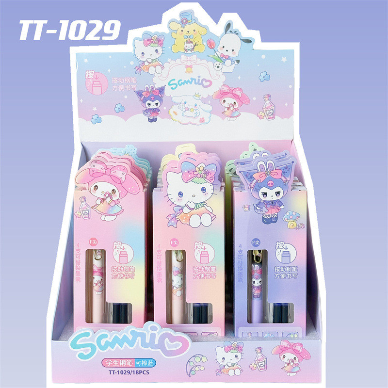 6/18pcs Sanrio Fountain Pen Set Hello Kitty Kuromi Cinnamoroll Student Pens Replacable Ink Set Offic